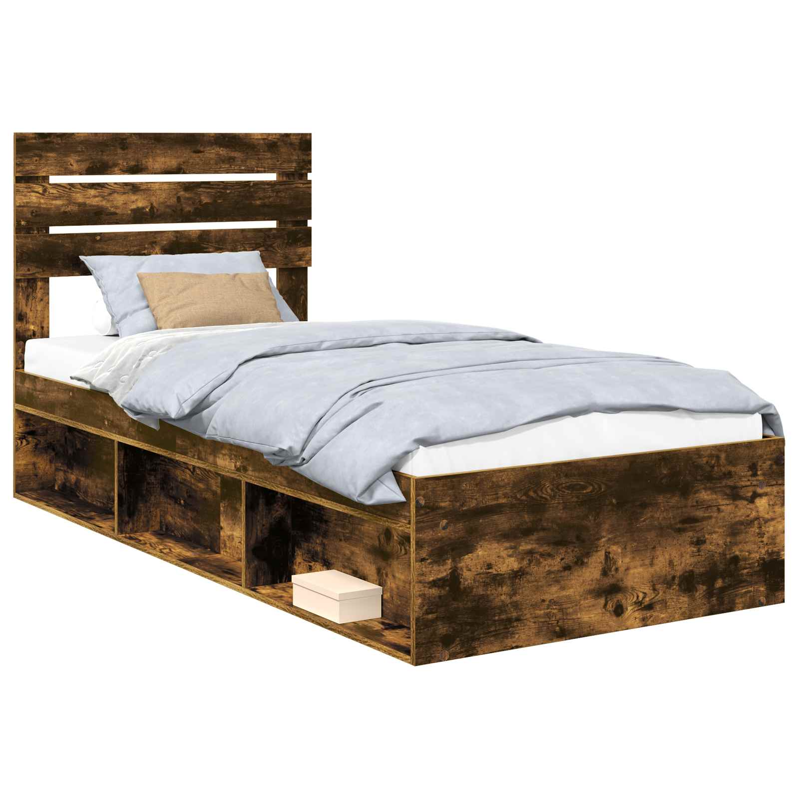Sängram med huvudgavel Rökt ek 75 x 190 cm Massiv furu