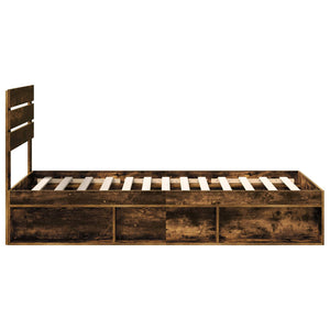 Sängram med huvudgavel Rökt ek 75 x 190 cm Massiv furu