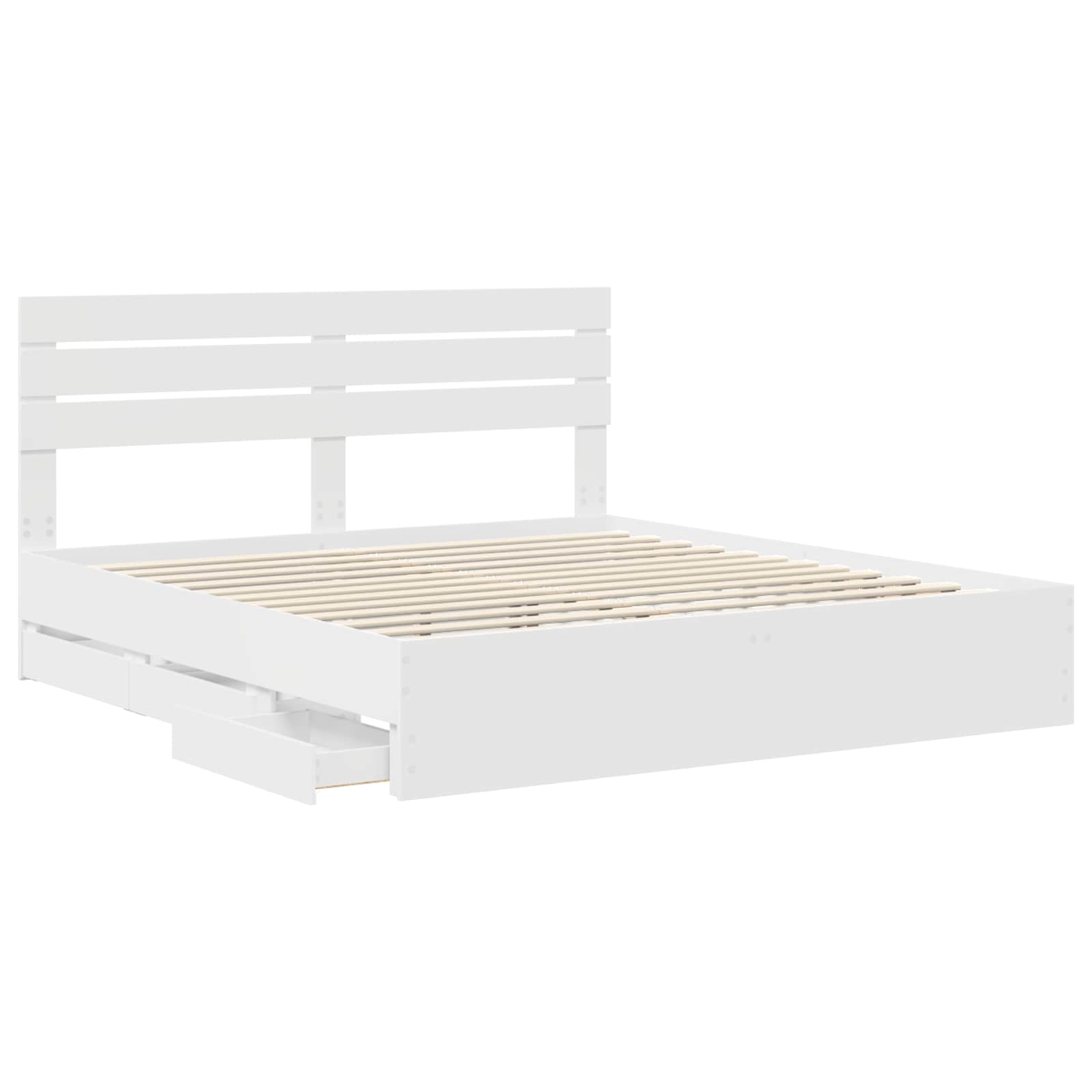 Sängram med låda med huvudgavel Vit 180 x 200 cm Ingenjörsträ