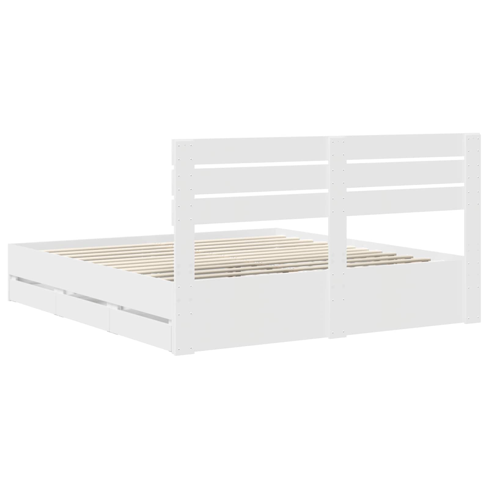 Sängram med låda med huvudgavel Vit 180 x 200 cm Ingenjörsträ