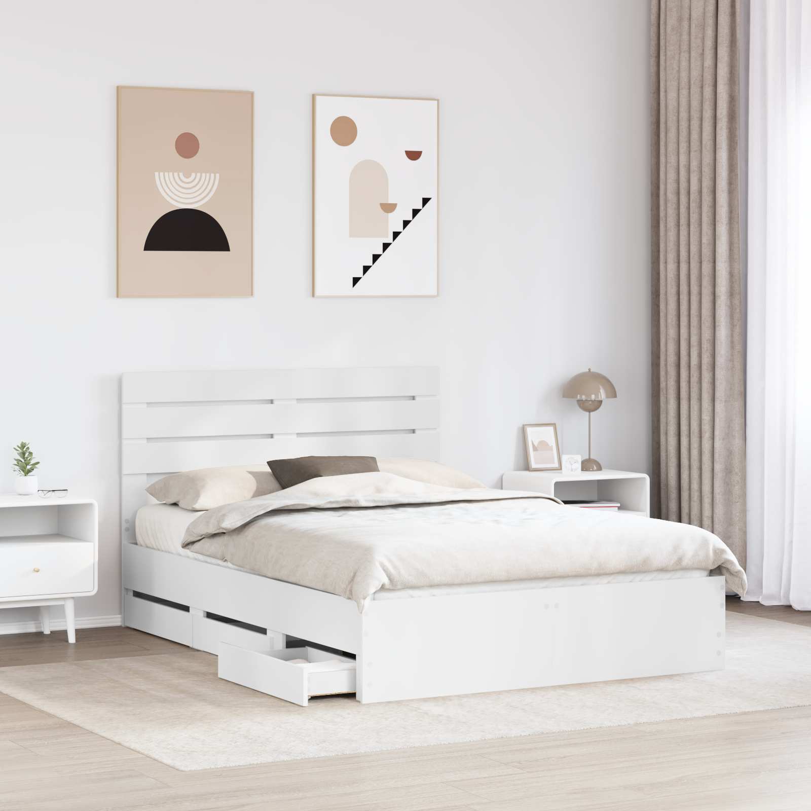 Sängram med låda med huvudgavel Vit 160 x 200 cm Ingenjörsträ