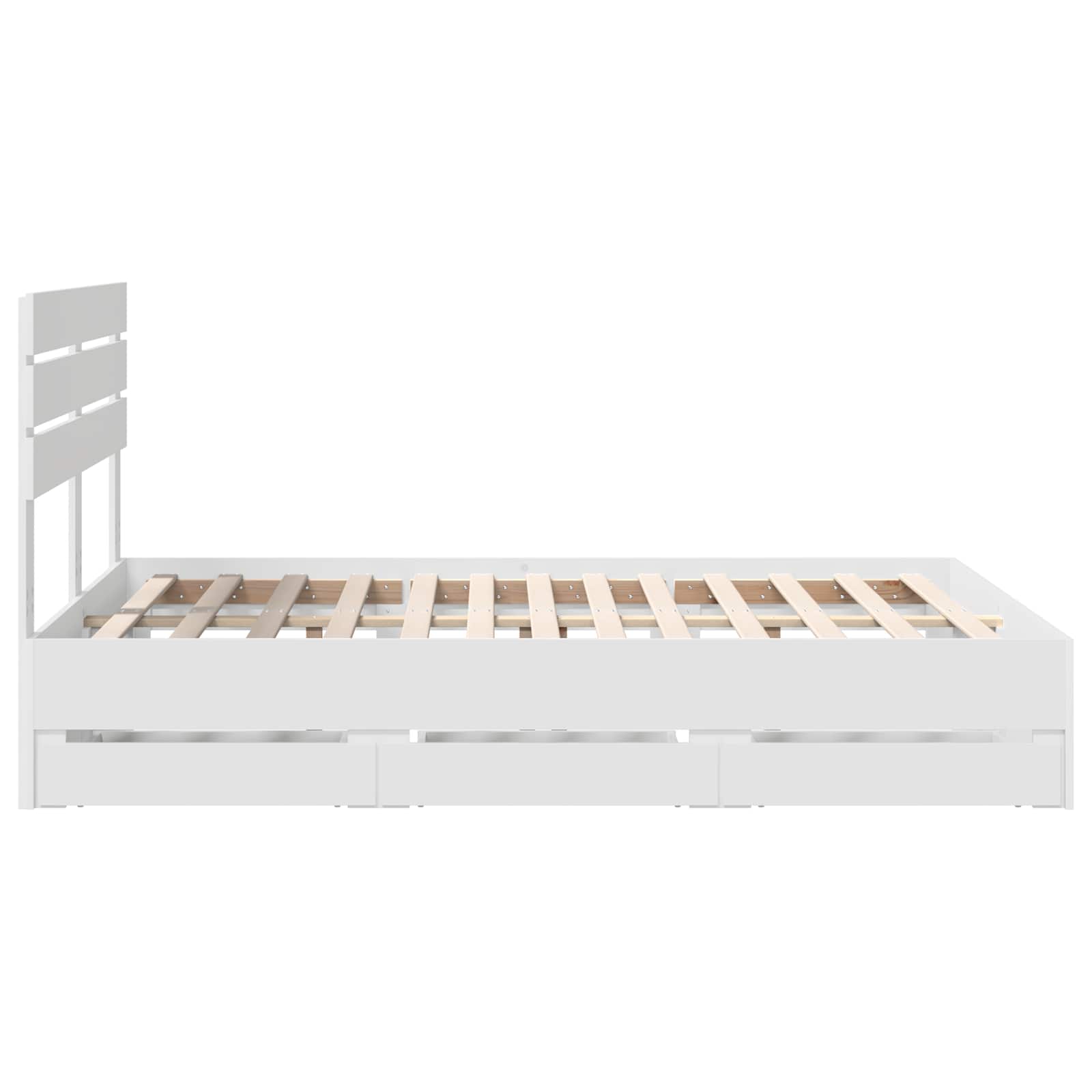 Sängram med låda med huvudgavel Vit 160 x 200 cm Ingenjörsträ