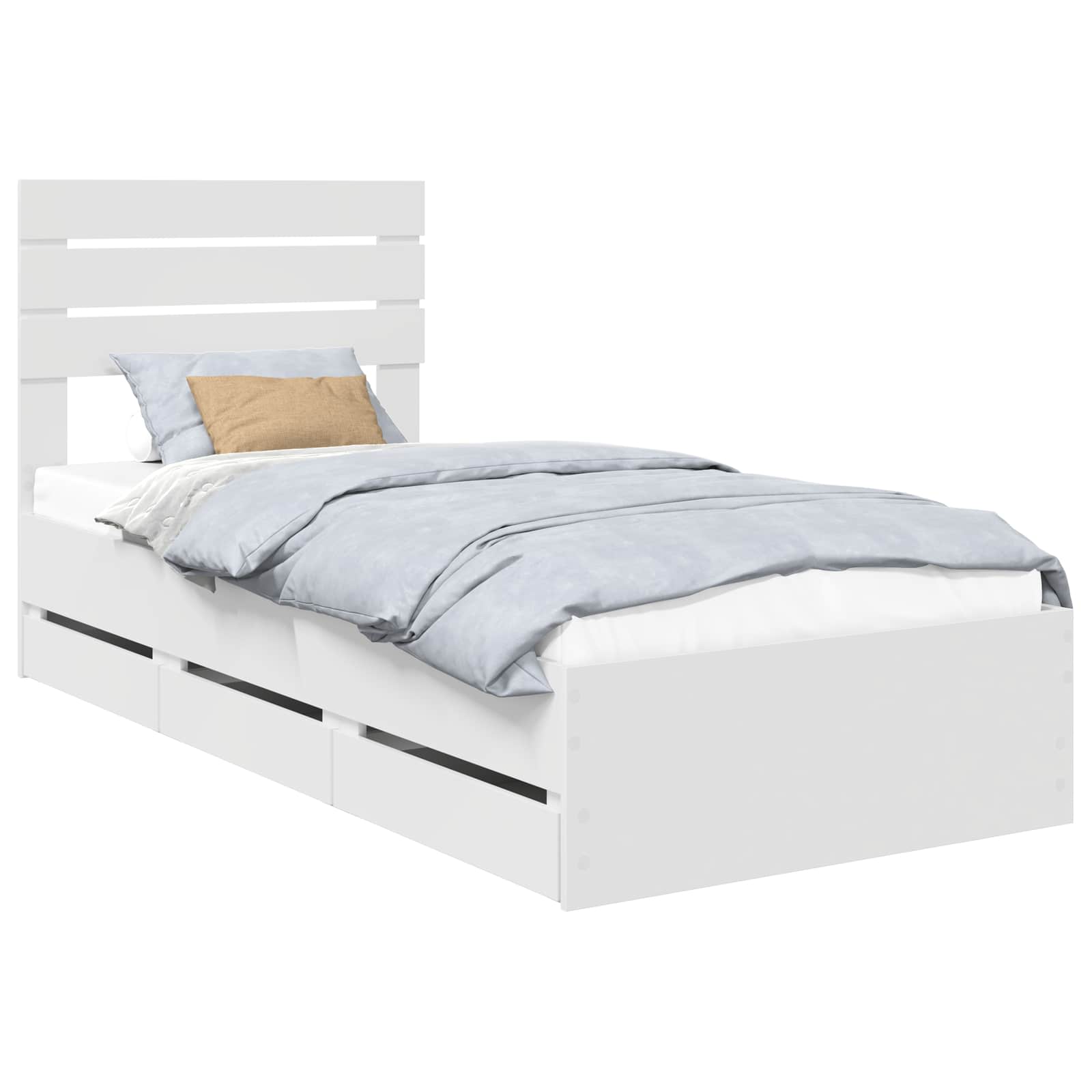Sängram med låda med huvudgavel Vit 90 x 200 cm Ingenjörsträ