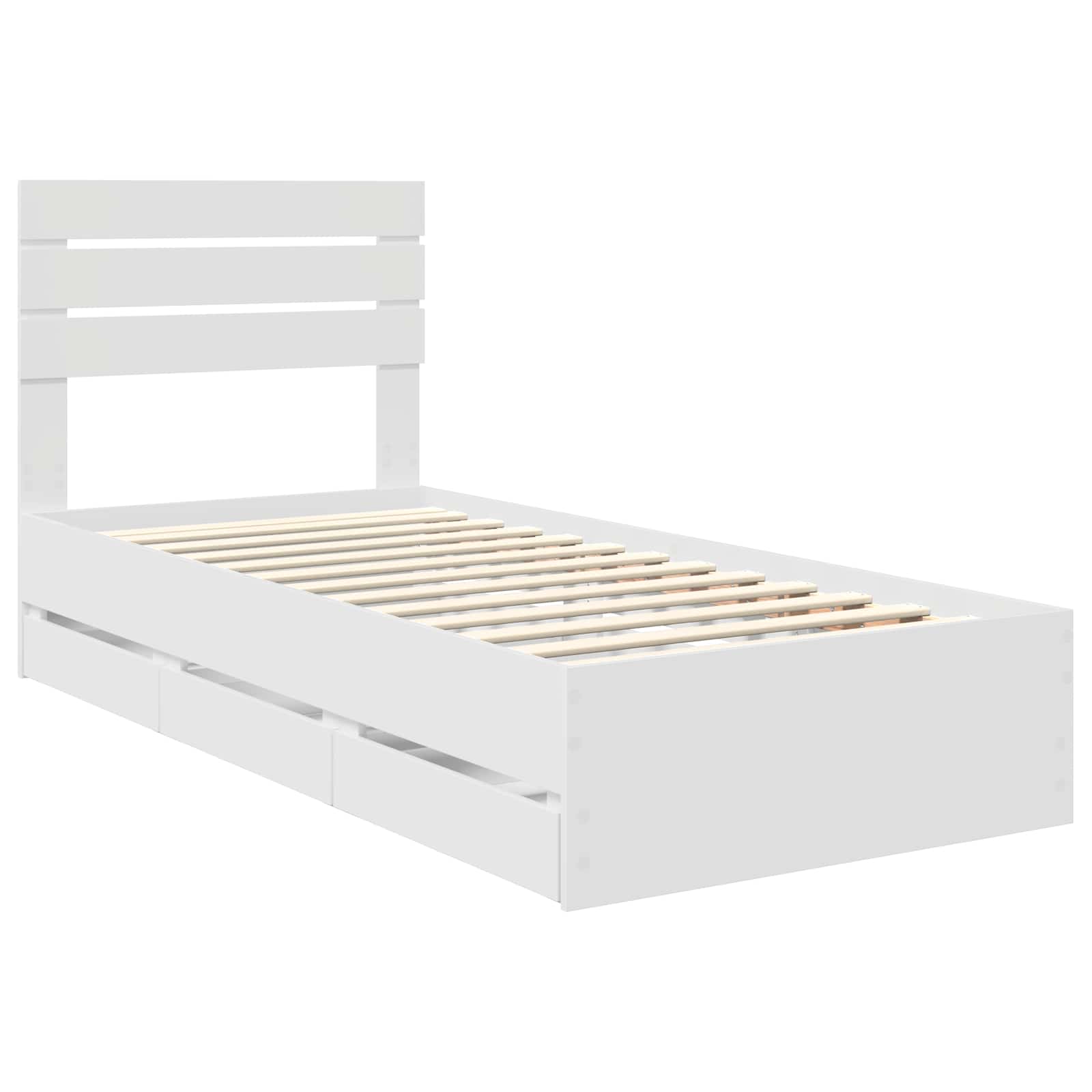 Sängram med låda med huvudgavel Vit 90 x 190 cm Ingenjörsträ