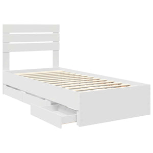 Sängram med låda med huvudgavel Vit 90 x 190 cm Ingenjörsträ