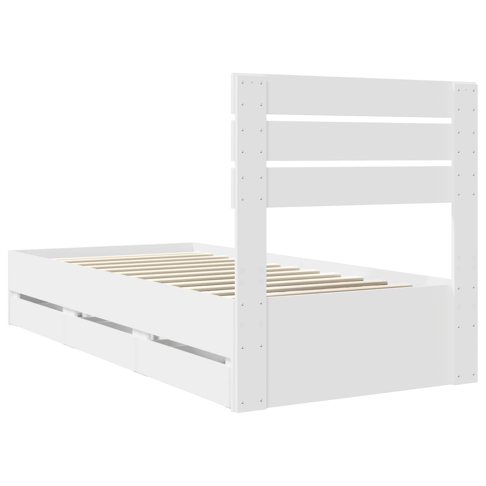 Sängram med låda med huvudgavel Vit 90 x 190 cm Ingenjörsträ