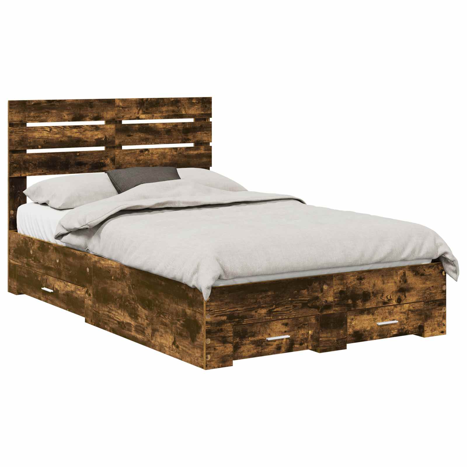 Sängram med huvudgavel Rökt ek 135 x 190 cm Konstruerat trä
