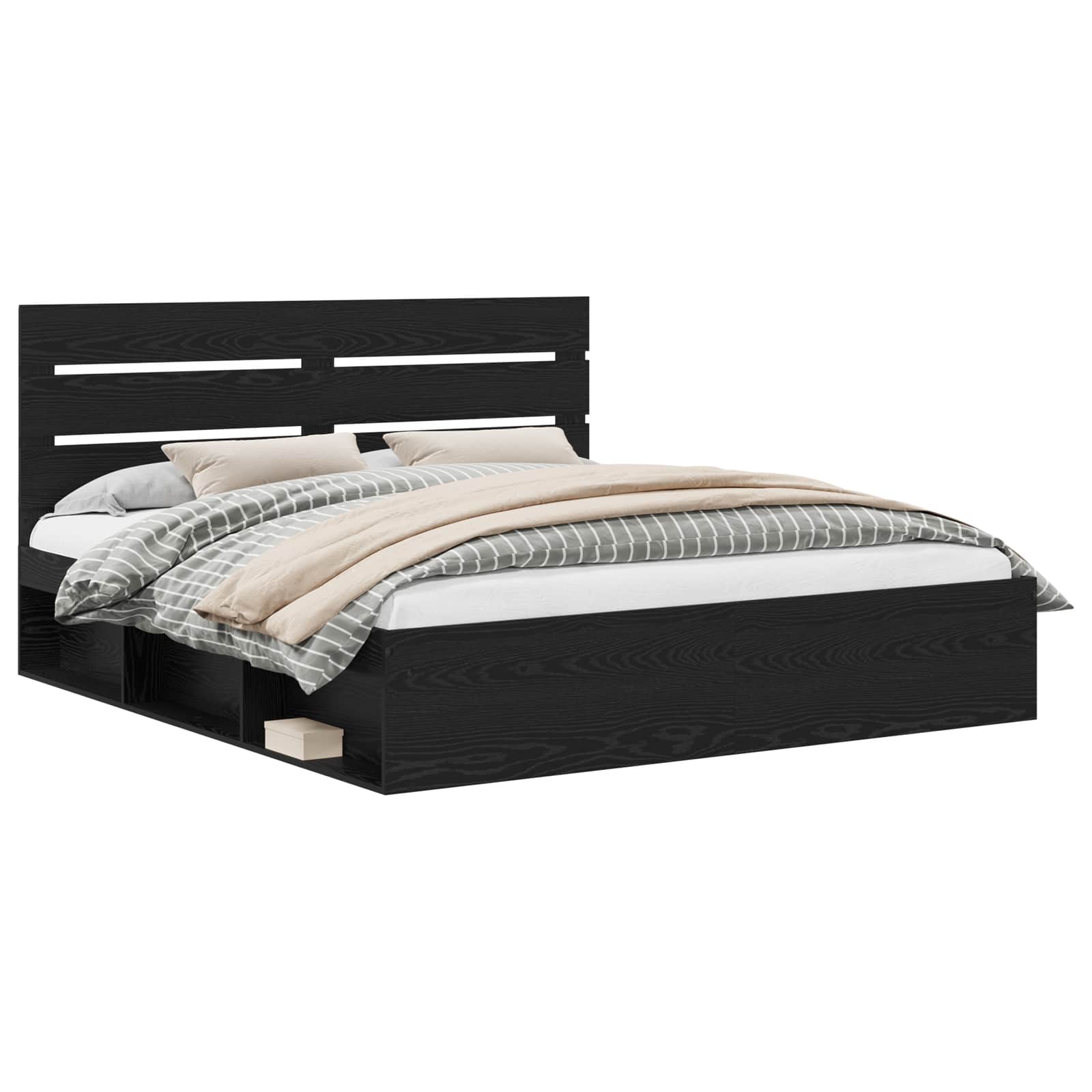 Sängram med huvudgavel Svart 200 x 200 cm Massiv furu