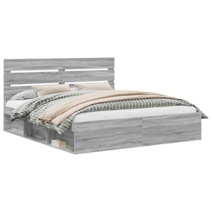 Sängram med huvudgavel Grå Sonoma 200 x 200 cm Massiv furu