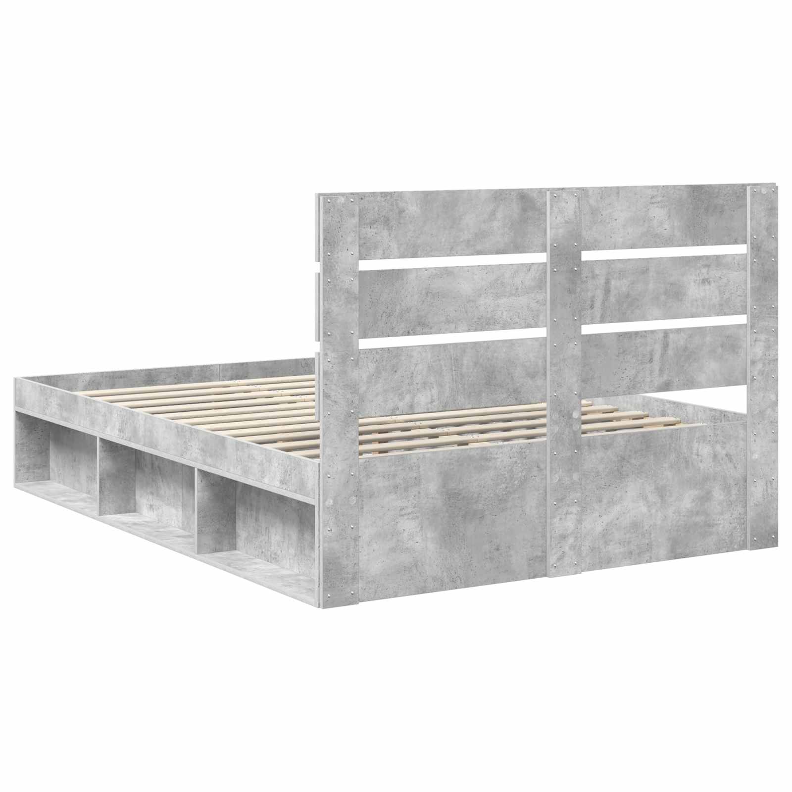 Sängram med huvudgavel Betong 140 x 190 cm Massiv furu