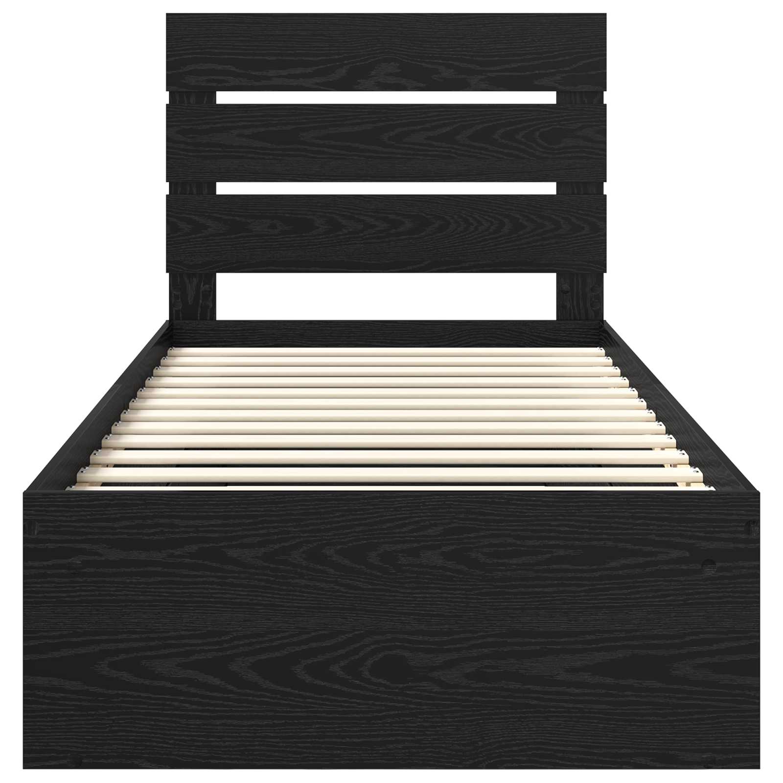 Sängram med huvudgavel Svart 75 x 190 cm Massiv furu