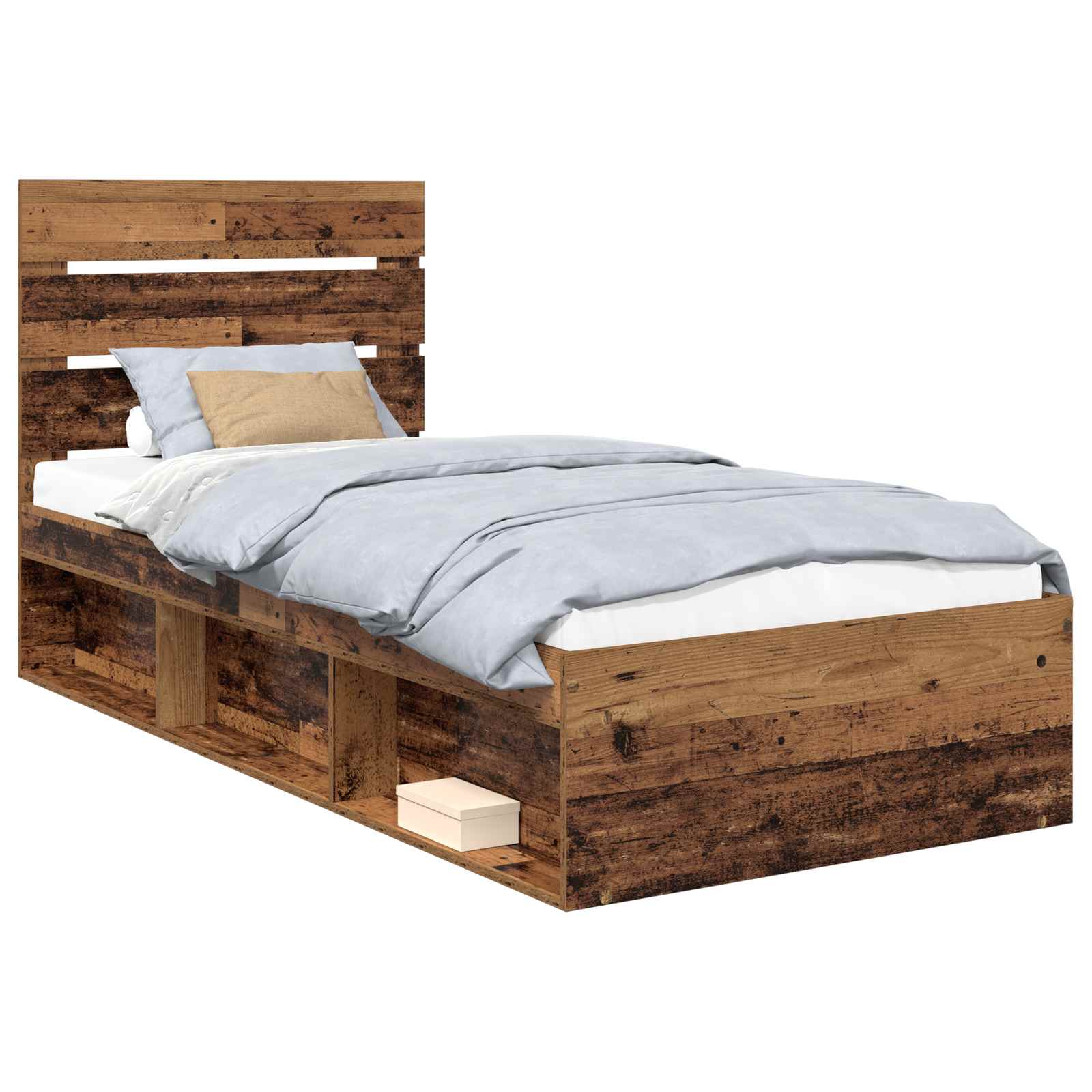 Sängram med huvudgavel Gammalt trä 75 x 190 cm Massiv furu