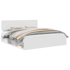 Sängram med huvudgavel Vit 200 x 200 cm Massiv furu