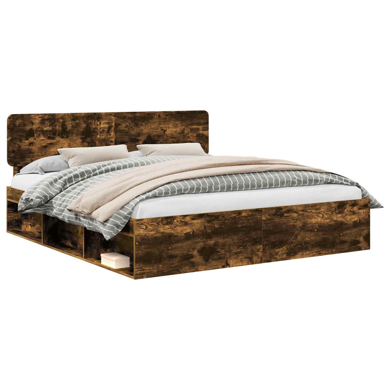 Sängram med huvudgavel Rökt ek 200 x 200 cm Massiv furu