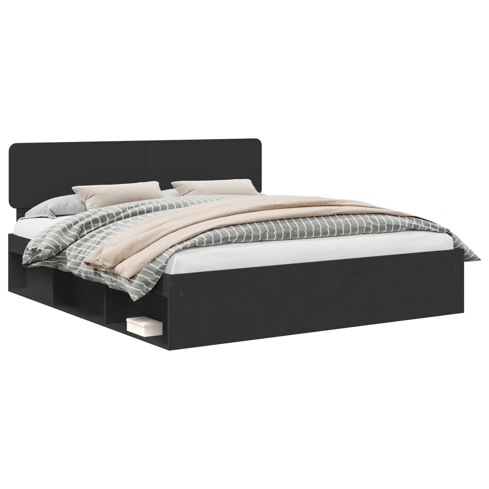 Sängram med huvudgavel Svart 180 x 200 cm Massiv furu