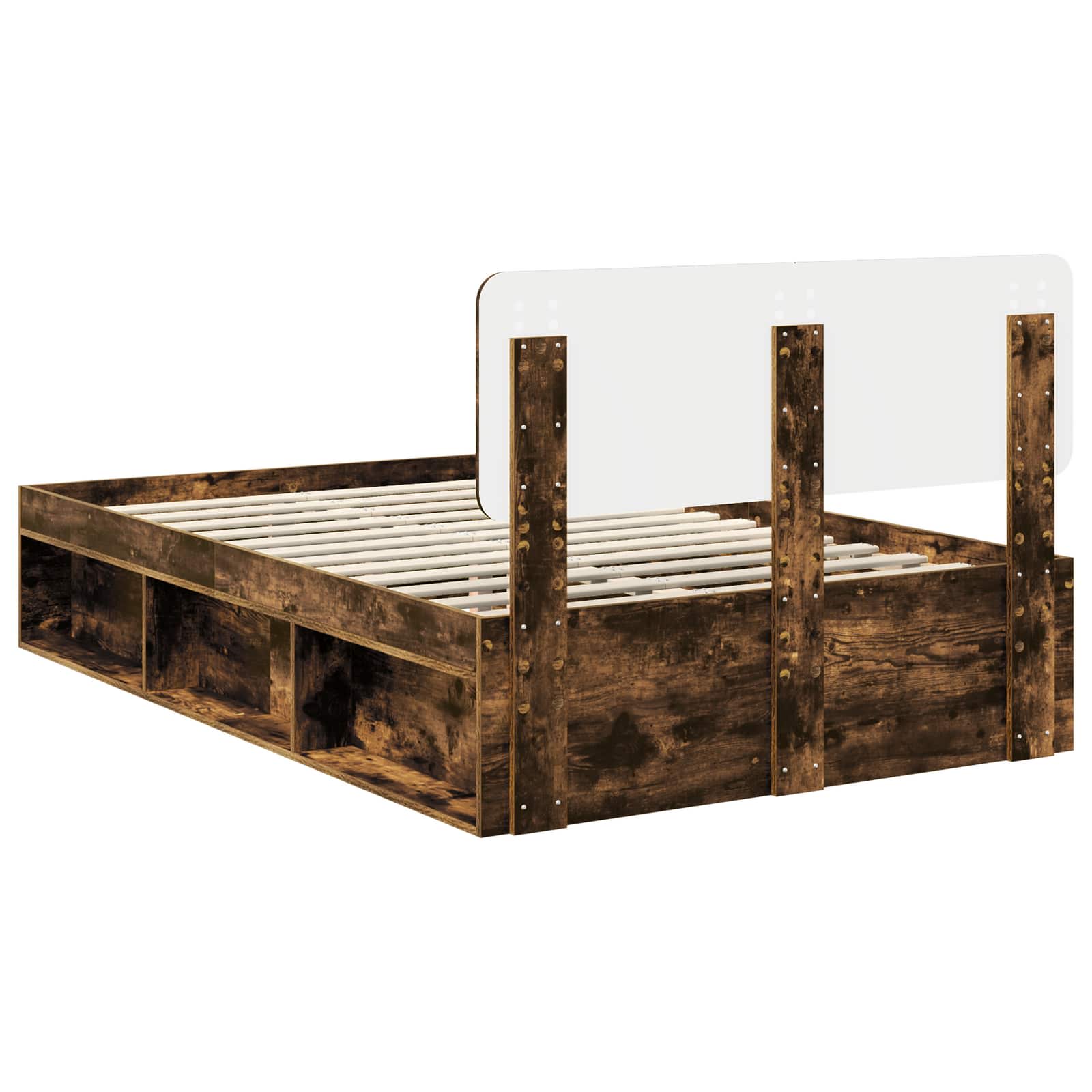 Sängram med huvudgavel Rökt ek 120 x 200 cm Massiv furu