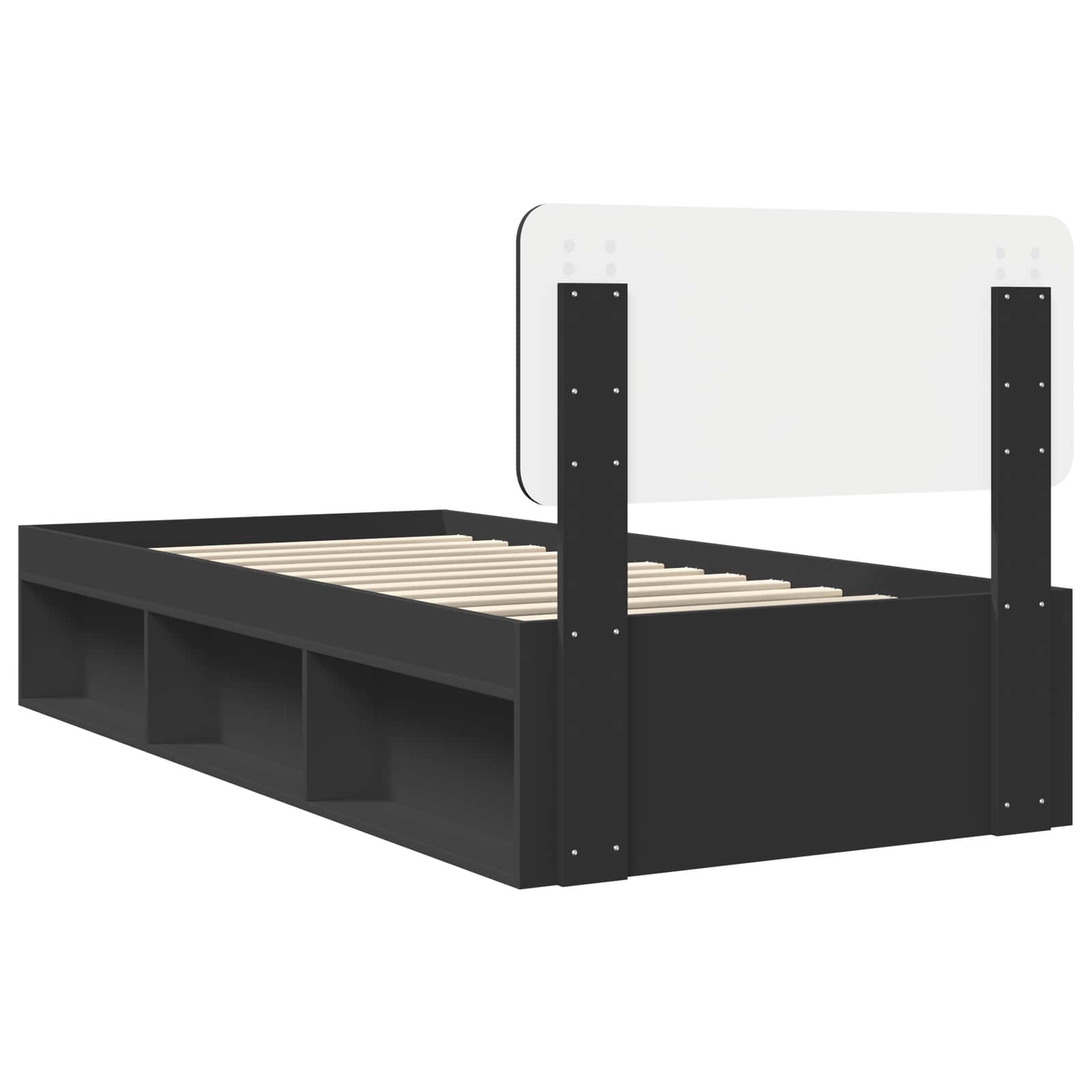 Sängram med huvudgavel Svart 90 x 190 cm Massiv furu