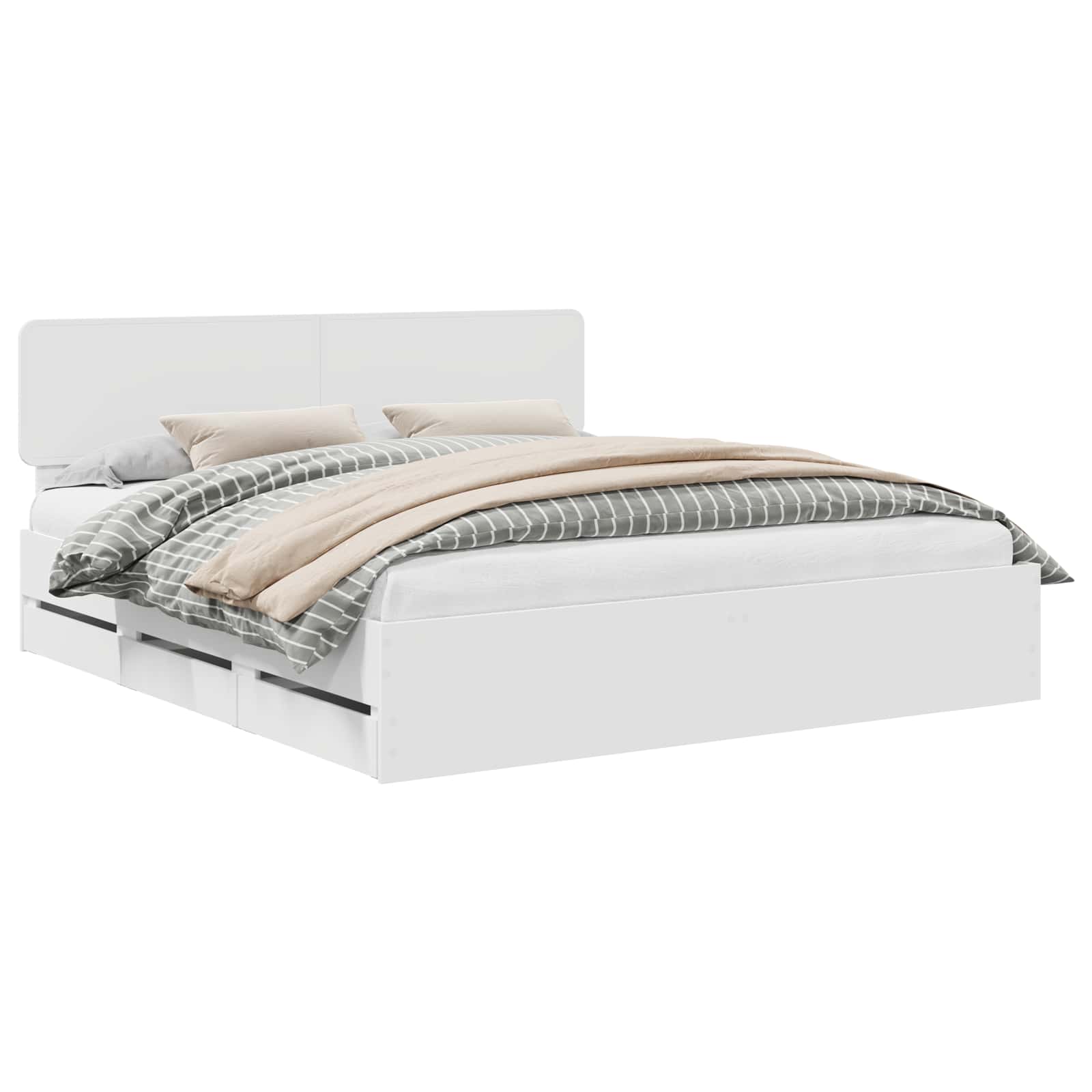 Sängram med låda med huvudgavel Vit 180 x 200 cm Ingenjörsträ