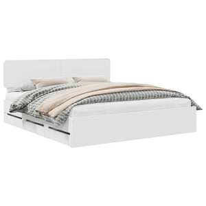 Sängram med låda med huvudgavel Vit 180 x 200 cm Ingenjörsträ