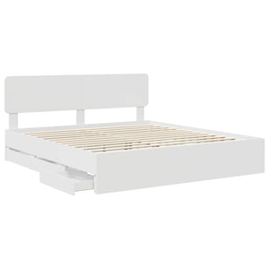 Sängram med låda med huvudgavel Vit 180 x 200 cm Ingenjörsträ