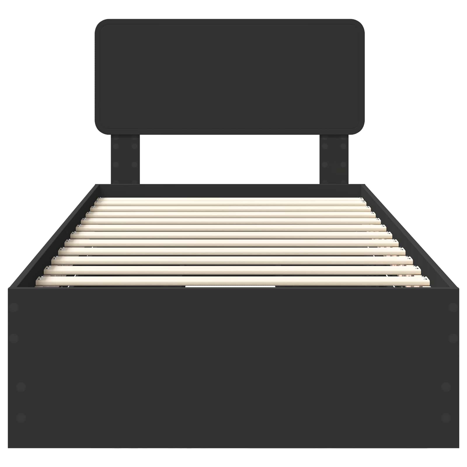 Sängram med låda med huvudgavel Svart 75 x 190 cm Ingenjörsträ