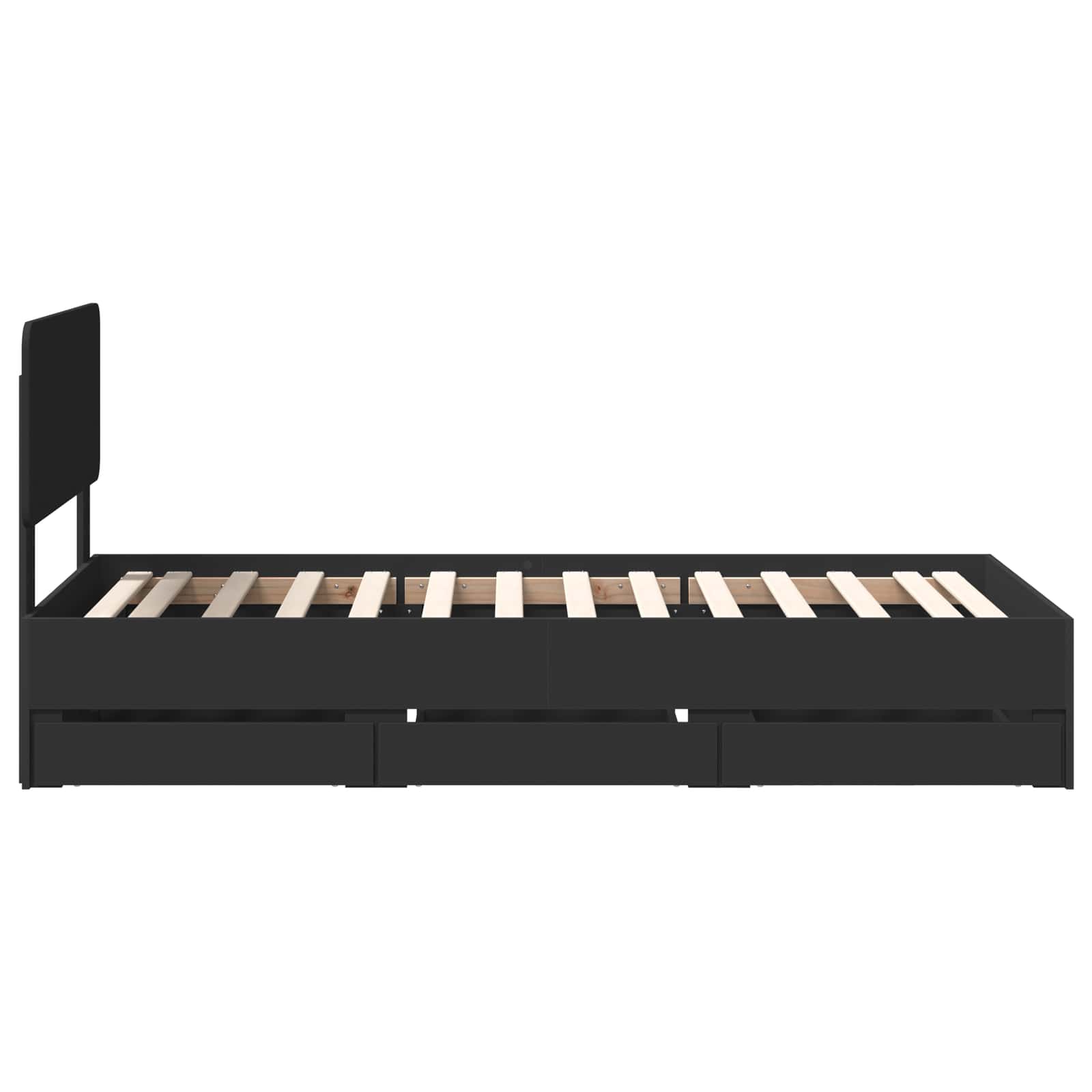 Sängram med låda med huvudgavel Svart 75 x 190 cm Ingenjörsträ