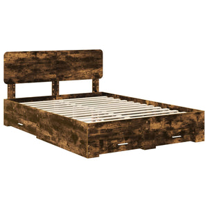 Sängram med huvudgavel Rökt ek 140 x 200 cm Konstruerat trä