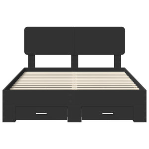 Sängram med huvudgavel Svart 140 x 190 cm Konstruerat trä