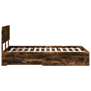 Sängram med huvudgavel Rökt ek 120 x 190 cm Konstruerat trä