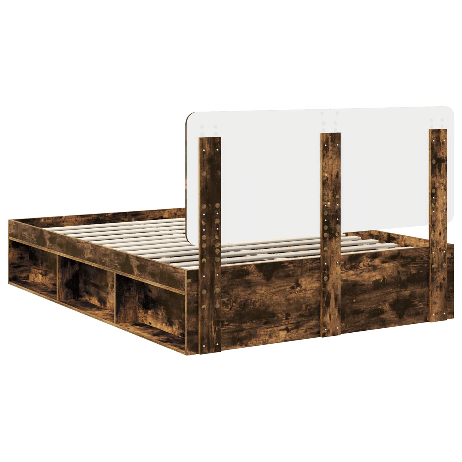 Sängram med huvudgavel Rökt ek 150 x 200 cm Massiv furu