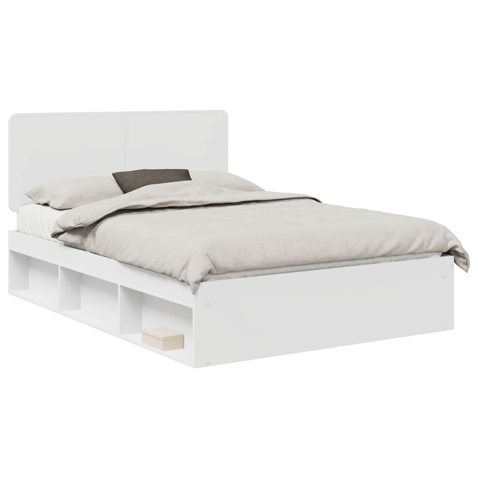 Sängram med huvudgavel Vit 140 x 190 cm Massiv furu