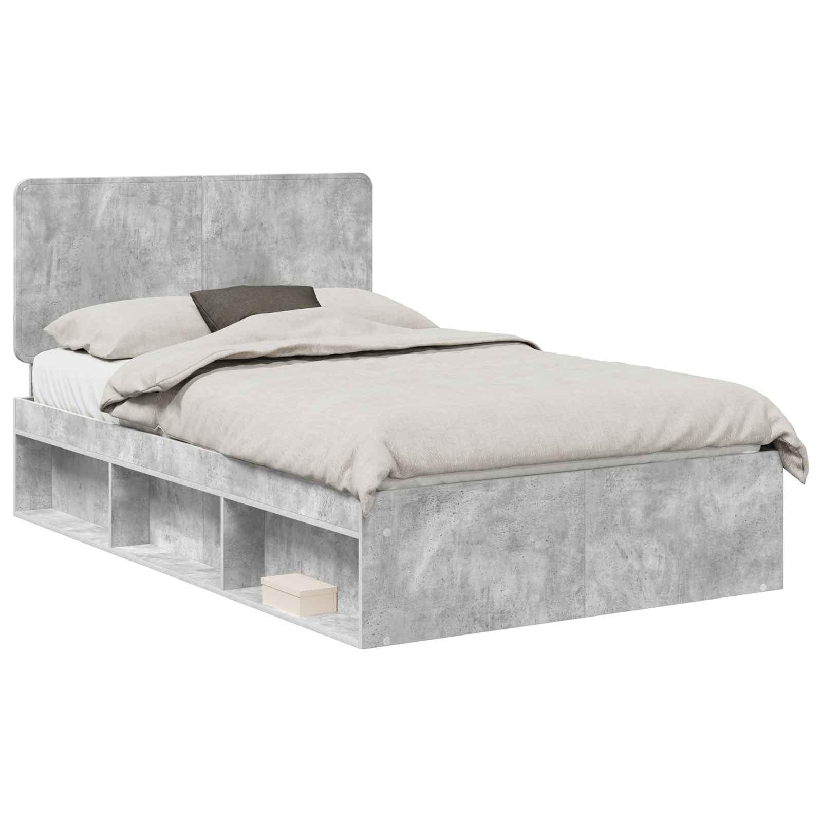 Sängram med huvudgavel Betonggrå 135 x 190 cm Massiv furu