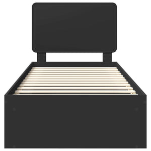 Sängram med huvudgavel Svart 100 x 200 cm Massiv furu