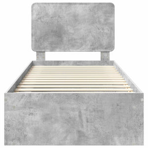 Sängram med huvudgavel Betonggrå 75 x 190 cm Massiv furu