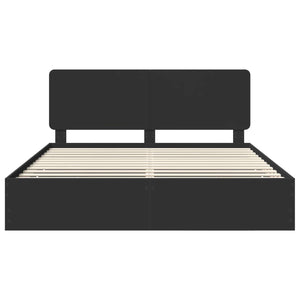 Sängram med låda med huvudgavel Svart 200 x 200 cm Ingenjörsträ