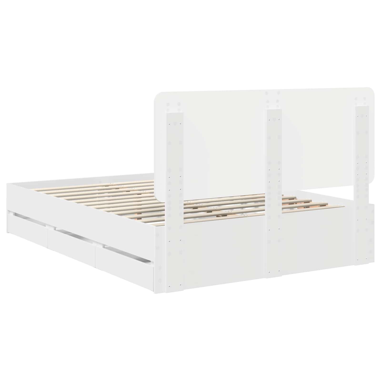 Sängram med låda med huvudgavel Vit 160 x 200 cm Ingenjörsträ