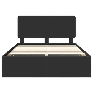 Sängram med låda med huvudgavel Svart 160 x 200 cm Ingenjörsträ