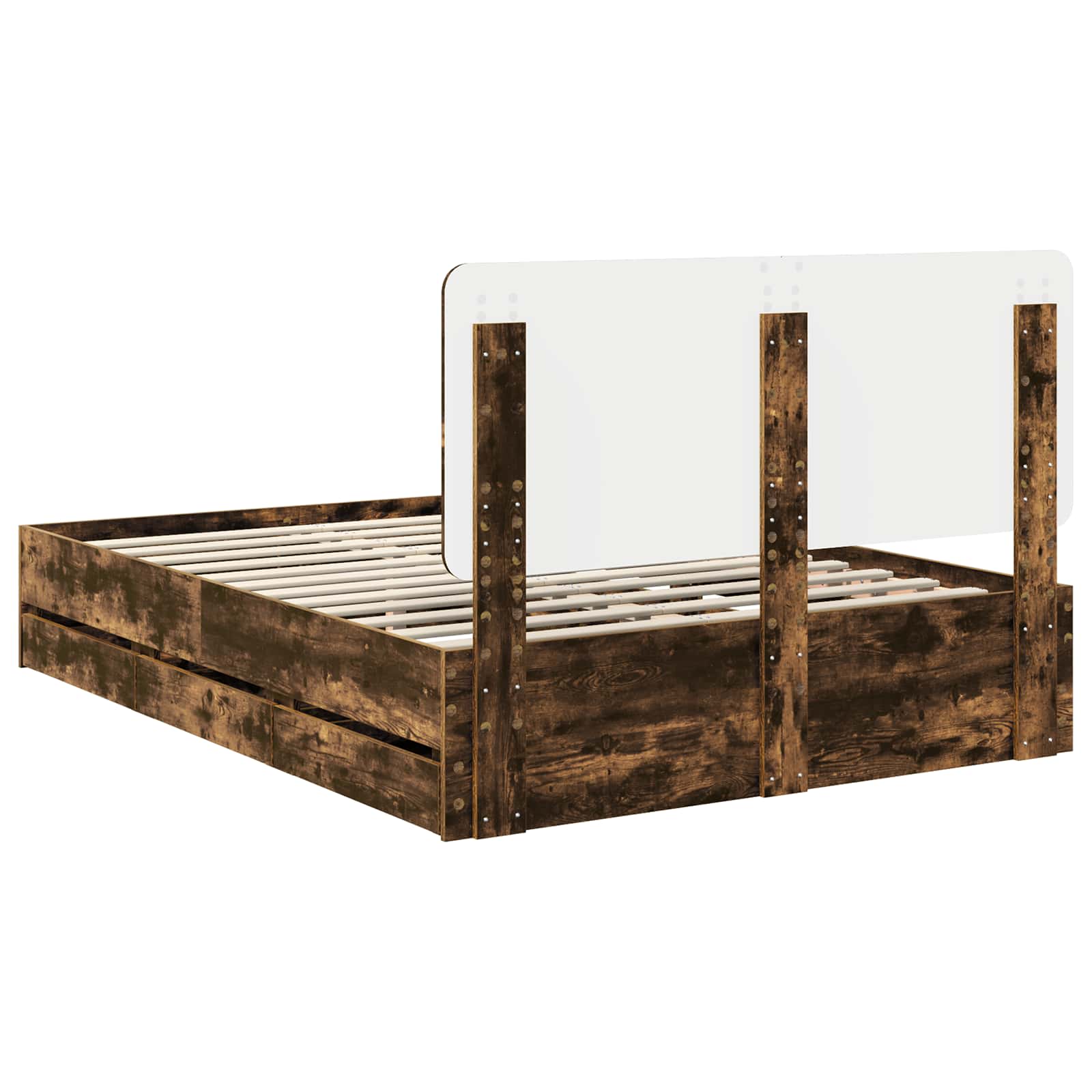 Sängram med låda med lagring Rökt ek 160 x 200 cm Ingenjörsträ