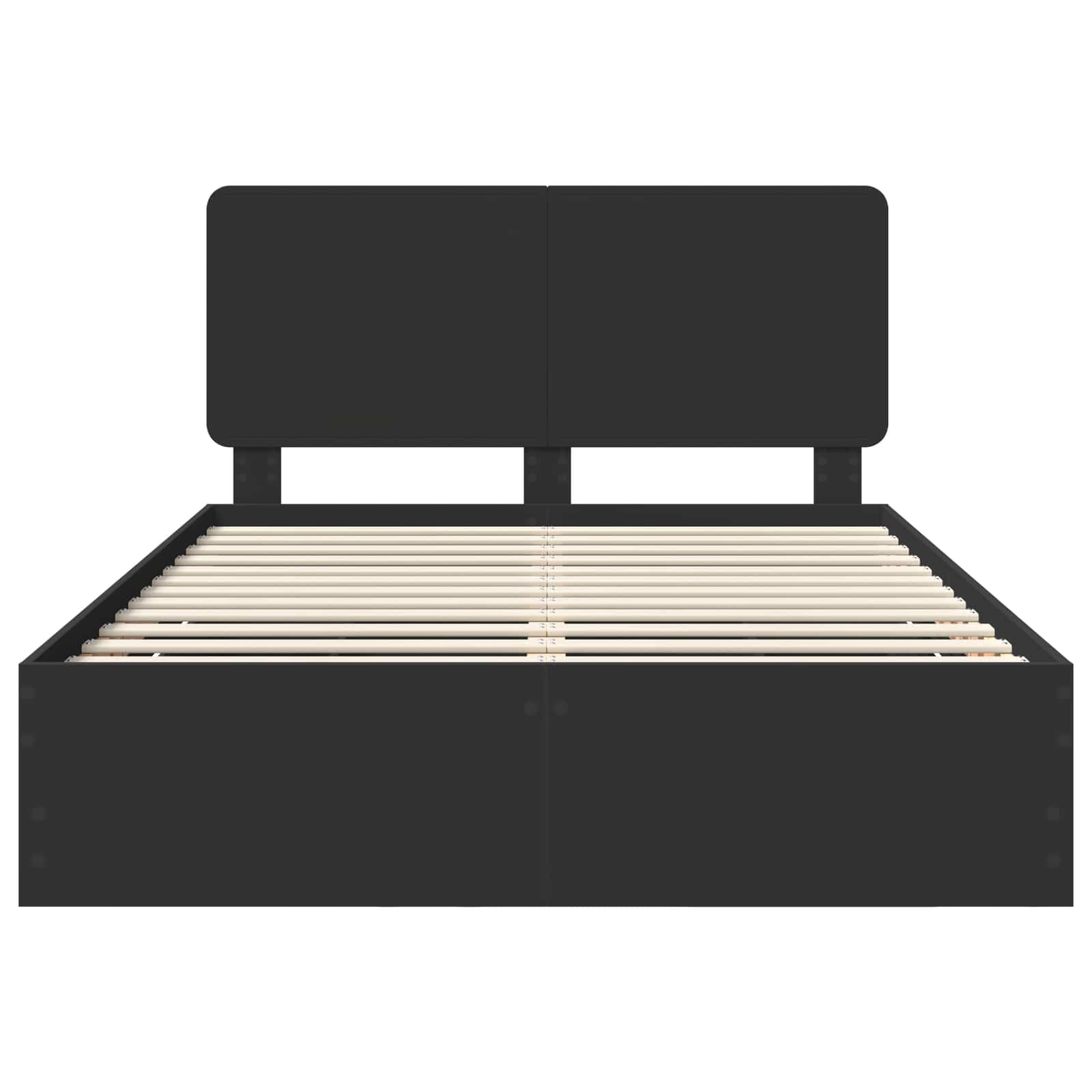 Sängram med låda med huvudgavel Svart 140 x 190 cm Ingenjörsträ