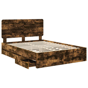 Sängram med låda med lagring Rökt ek 140 x 200 cm Ingenjörsträ