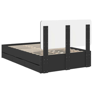 Sängram med låda med huvudgavel Svart 120 x 190 cm Ingenjörsträ