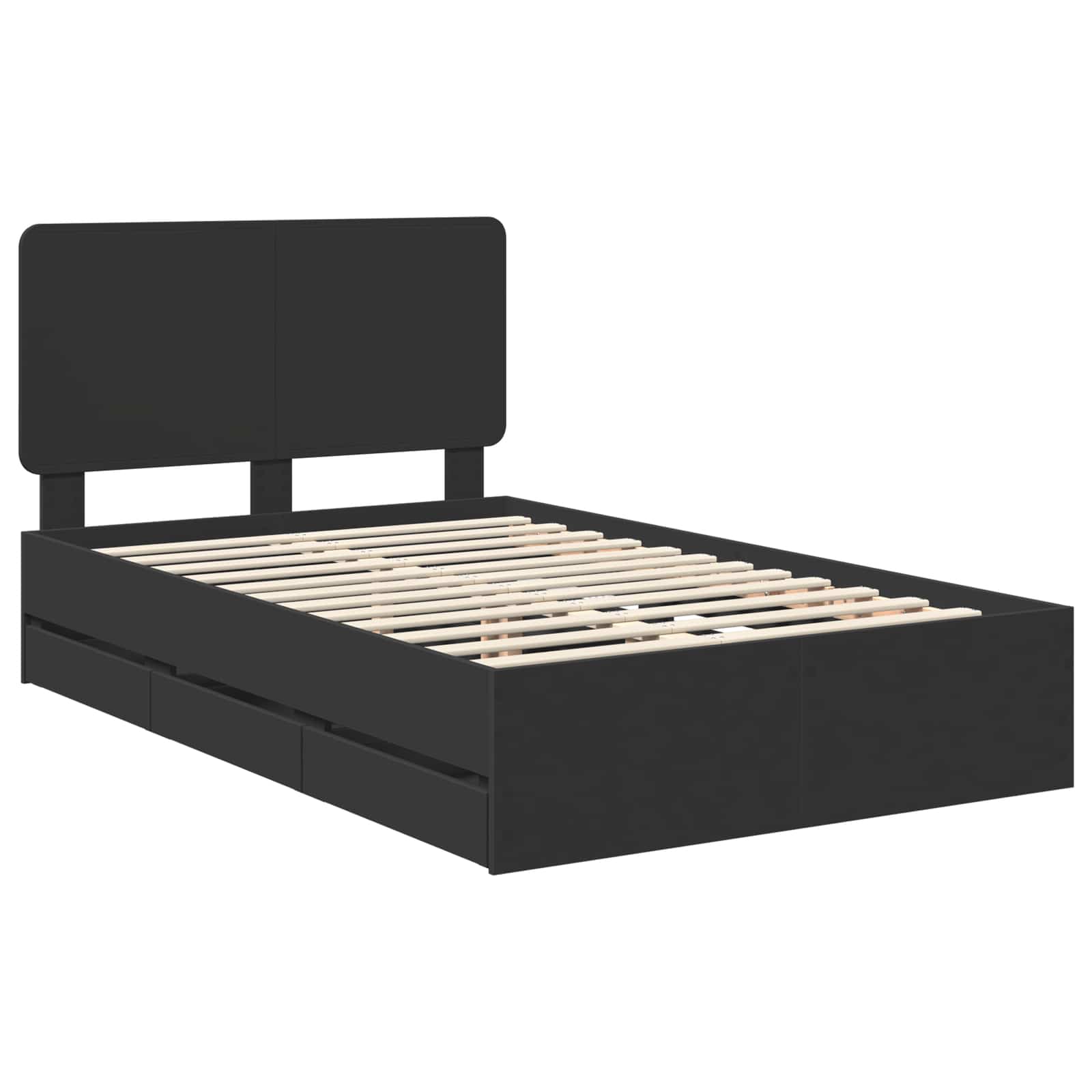 Sängram med låda med huvudgavel Svart 120 x 200 cm Ingenjörsträ