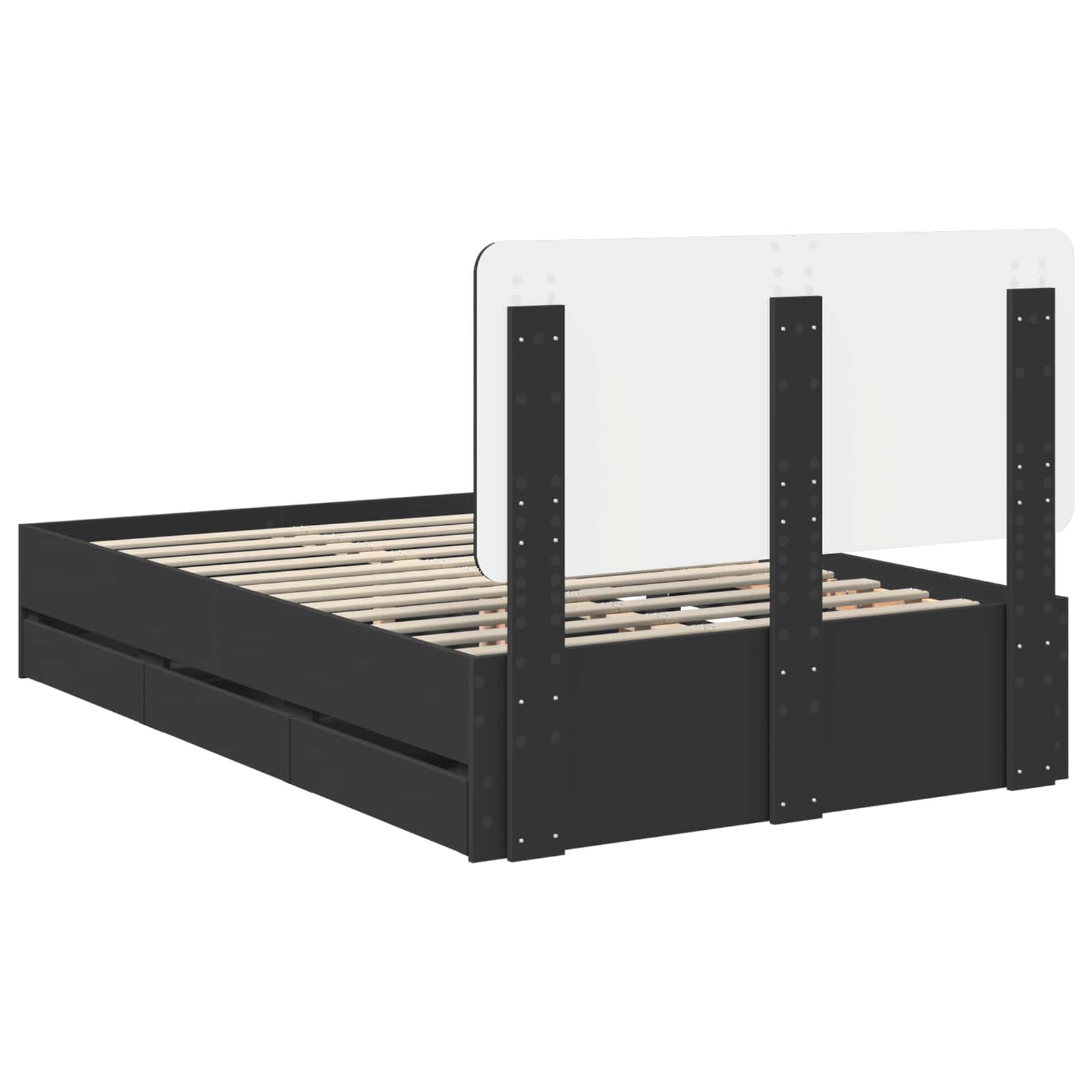 Sängram med låda med huvudgavel Svart 120 x 200 cm Ingenjörsträ