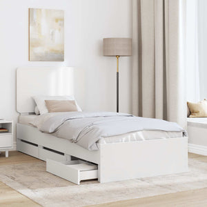 Sängram med låda med huvudgavel Vit 90 x 190 cm Ingenjörsträ