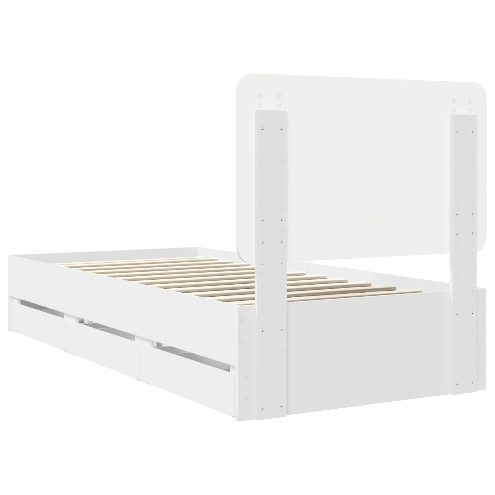 Sängram med låda med huvudgavel Vit 90 x 190 cm Ingenjörsträ