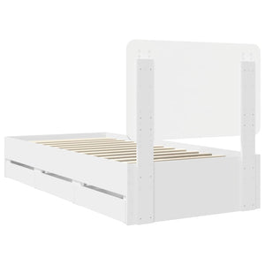 Sängram med låda med huvudgavel Vit 90 x 190 cm Ingenjörsträ