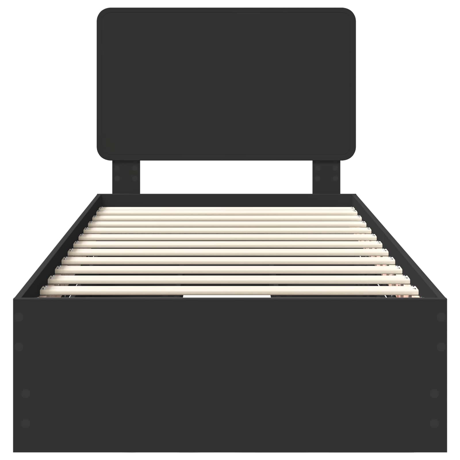 Sängram med låda med huvudgavel Svart 75 x 190 cm Ingenjörsträ