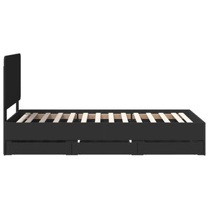 Sängram med låda med huvudgavel Svart 75 x 190 cm Ingenjörsträ