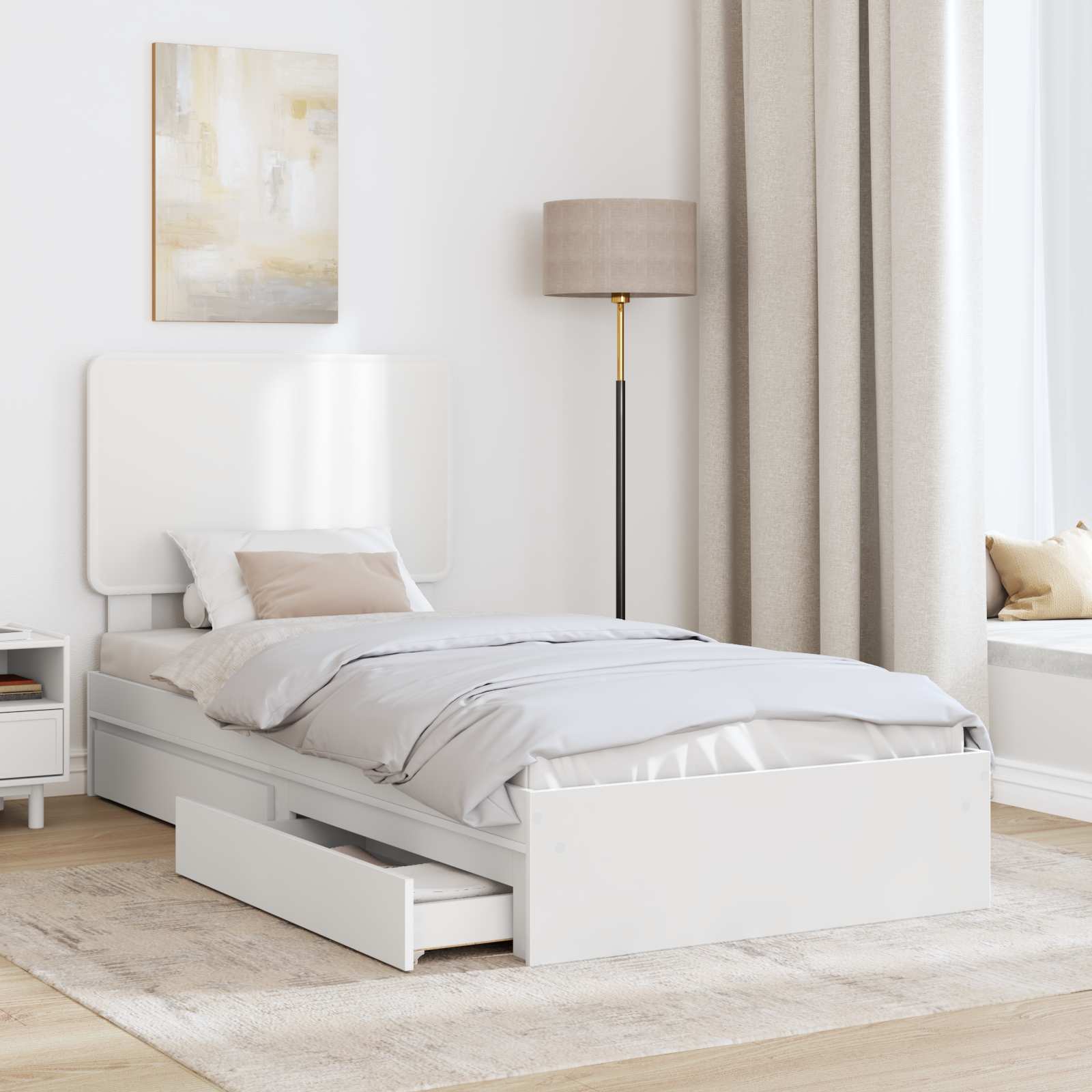 Förvaringssäng med huvudgavel Vit 90 x 200 cm Konstruerat trä