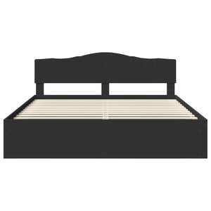 Sängram med huvudgavel Svart 200 x 200 cm Massiv furu